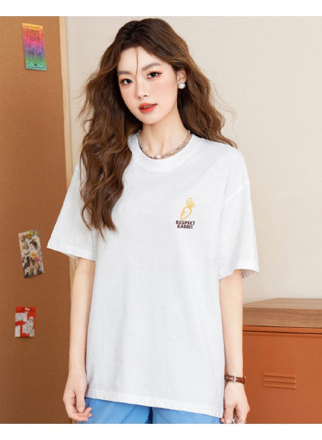 Jeanswest Women's Summer Cotton Round Neck Short Sleeve T-shirt - Loose Fit Slimming Versatile Basic Casual Printed Top - Image 1