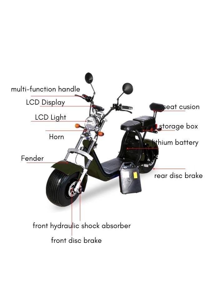 Crony G-029 3000W Electric Motorcycle, 60V/24AH Dual Battery e Motorbike , 55-65KM Range, Fat Wide Tire Electric Scooter for Adults,Front/Rear Disc Brakes/Suspension, 130KG Load Capacity, Aluminum Alloy Frame, Dual Seat, Bluetooth Speaker, LED Lights, 30° Hill Climb Capability - Image 2