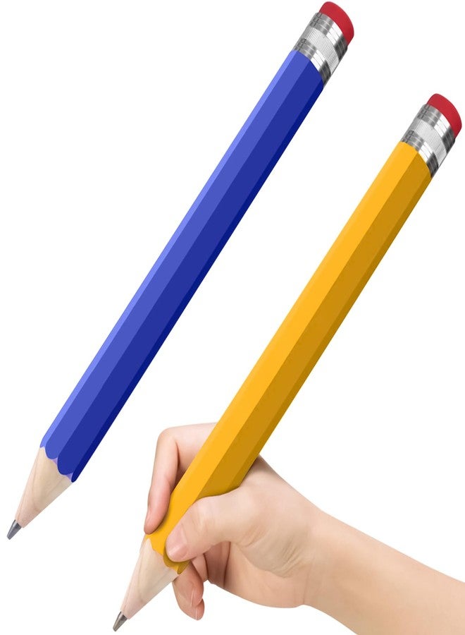 lyforx Wooden Jumbo Pencils 13.3'' Funny Giant Pencil For Party Favors Novelty Large Pencil For School Home Office Prop Supplies 2pcs Blue Yellow - Image 1