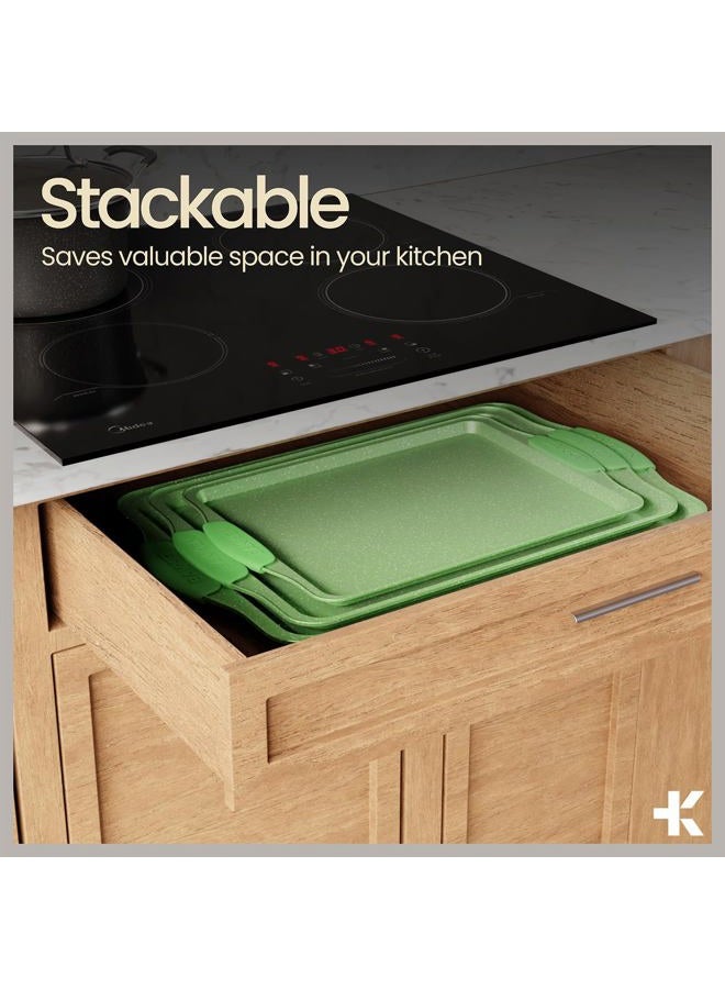 BAKKENMASTER BAKKEN Kitchen Baking Pan Set - Nonstick Green Marble Coating, Carbon Steel Bakeware Sets with Green Silicone Handles, Kitchen Essentials, PFOA, PFOS, PTFE Free, Oven Safe (Up To 450° F), Set of 10 - Image 5