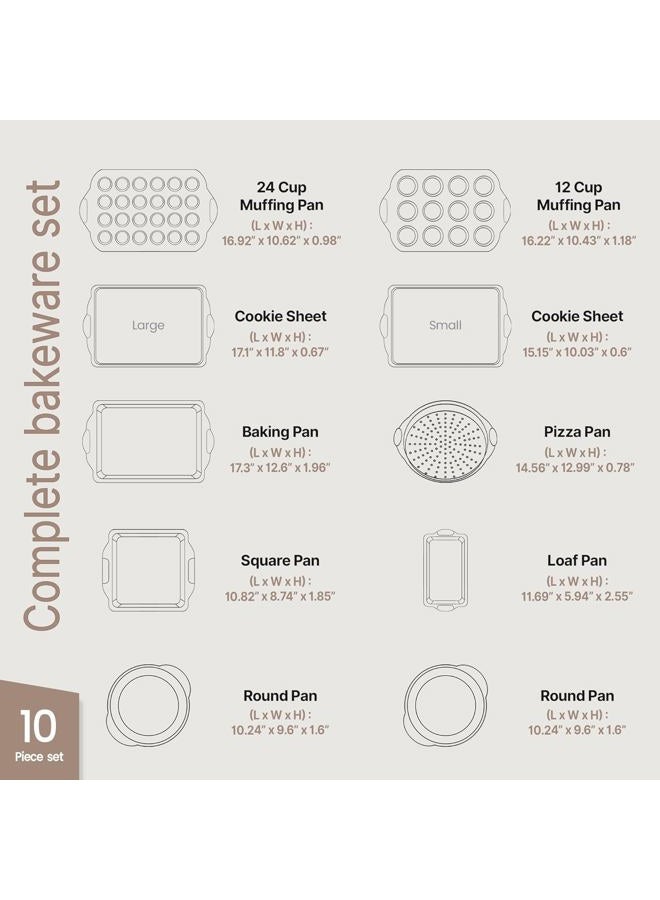 BAKKENMASTER BAKKEN Kitchen Baking Pan Set - Nonstick Green Marble Coating, Carbon Steel Bakeware Sets with Green Silicone Handles, Kitchen Essentials, PFOA, PFOS, PTFE Free, Oven Safe (Up To 450° F), Set of 10 - Image 2