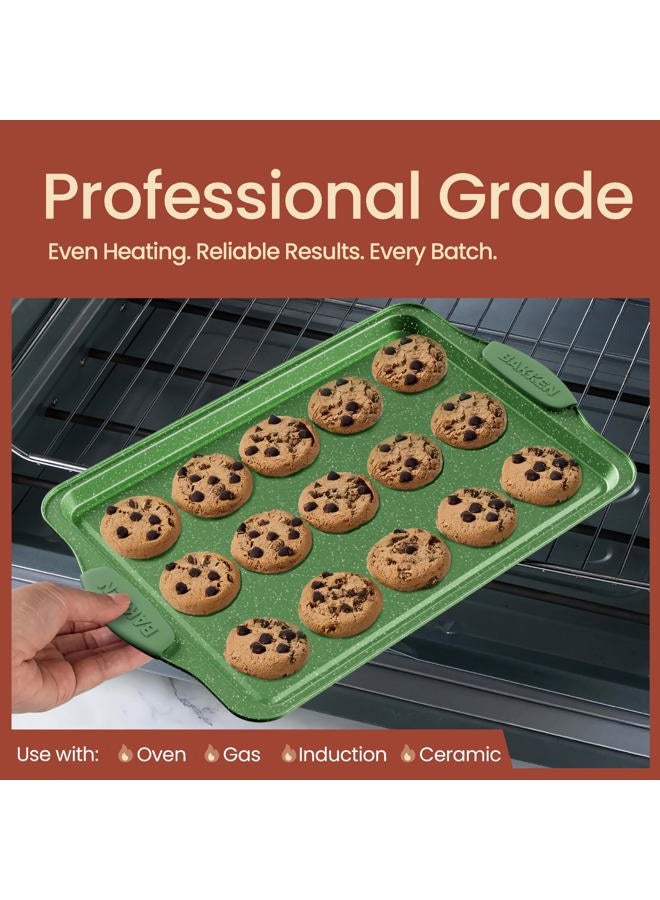 BAKKENMASTER BAKKEN Kitchen Baking Pan Set - Nonstick Green Marble Coating, Carbon Steel Bakeware Sets with Green Silicone Handles, Kitchen Essentials, PFOA, PFOS, PTFE Free, Oven Safe (Up To 450° F), Set of 10 - Image 3
