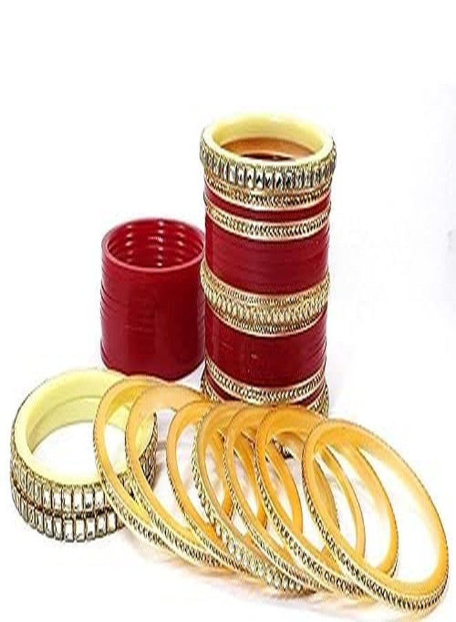 BANGLESKART Traditional Red Colour Chuda with Golden Embellishments Punjabi Bridal Weeding Choooda Set Bridal Bangle Red Designer Chura Punjabi Choora Fashion (2.4) (2.4) - Image 4
