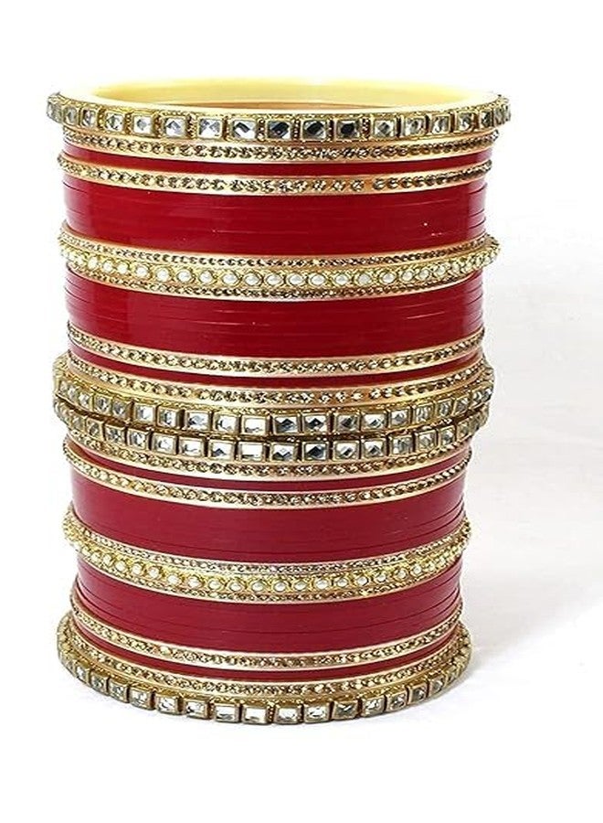 BANGLESKART Traditional Red Colour Chuda with Golden Embellishments Punjabi Bridal Weeding Choooda Set Bridal Bangle Red Designer Chura Punjabi Choora Fashion (2.4) (2.4) - Image 2