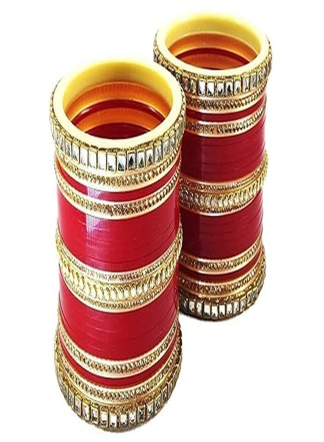 BANGLESKART Traditional Red Colour Chuda with Golden Embellishments Punjabi Bridal Weeding Choooda Set Bridal Bangle Red Designer Chura Punjabi Choora Fashion (2.4) (2.4) - Image 1