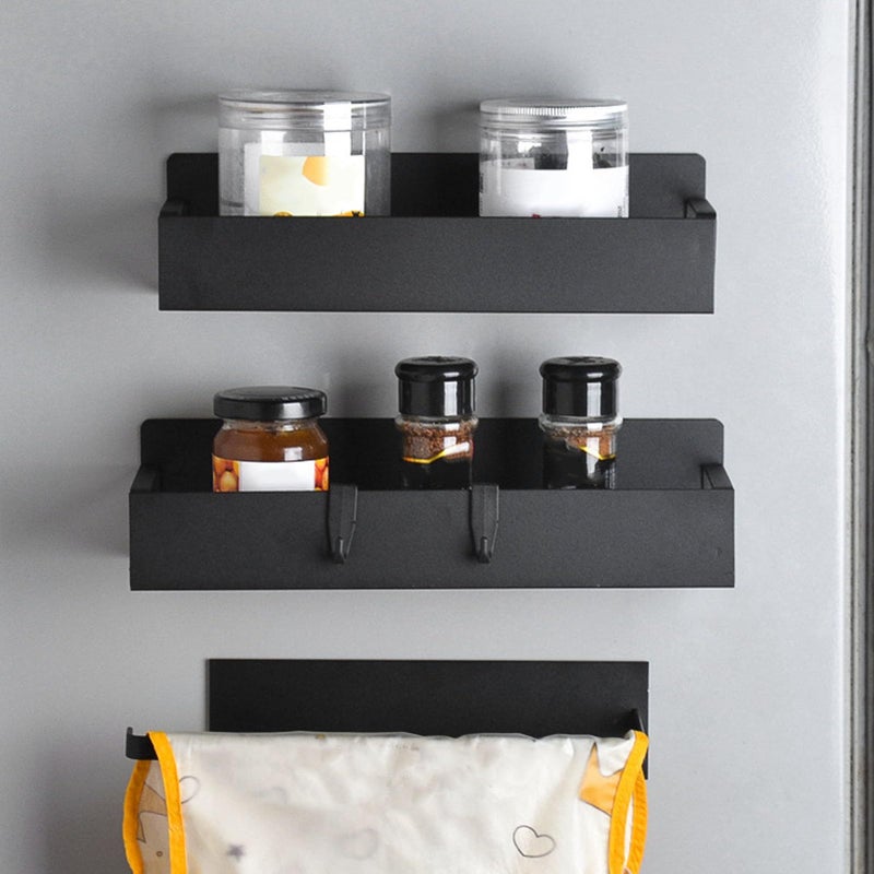 Magnetic Organizer Fridge Shelf With Removable Hooks For Kitchen Storage And Space Saving Black - Image 5
