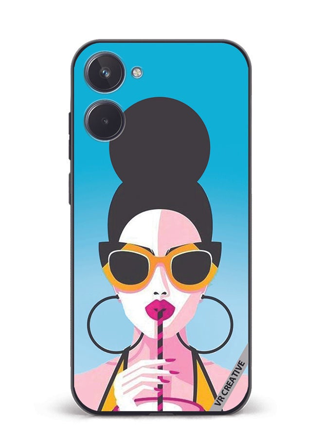 Protective Case Cover For Realme 10 Girl Having Drink Design Multicolour