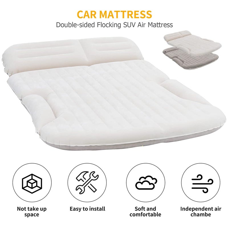 KMZ SUV Air Mattress Thickened and Double-Sided Flocking Travel Camping Bed with 2 Pillows & Pump Dedicated Mobile Cushion Inflatable Bed for SUV Trunk and Rear Seat (Beige and Coffee) - Image 3