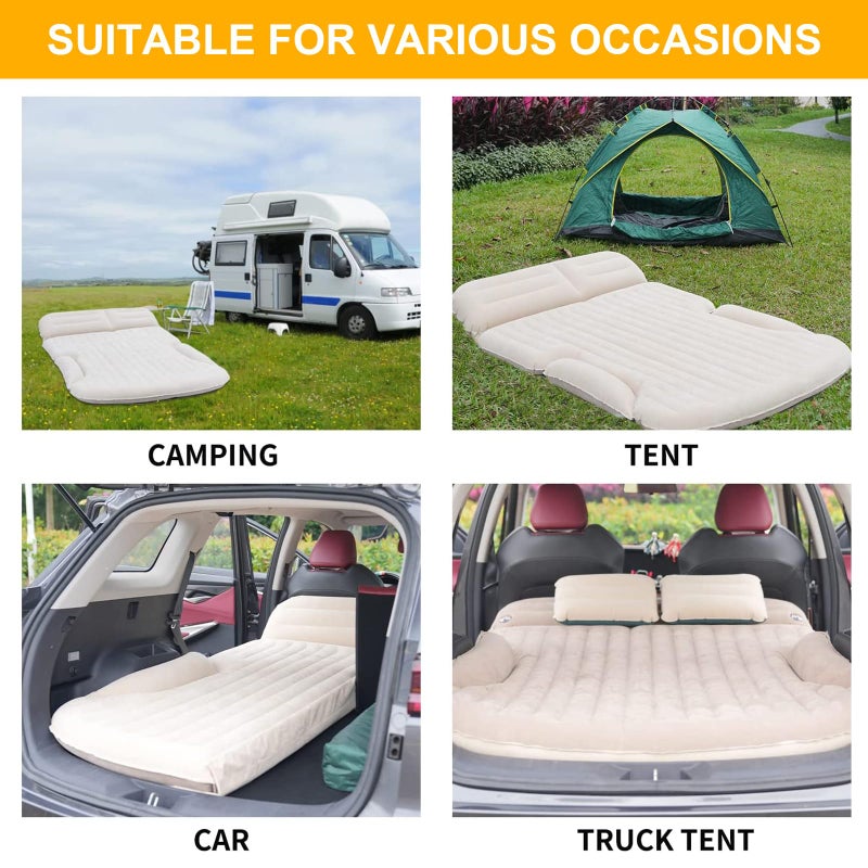 KMZ SUV Air Mattress Thickened and Double-Sided Flocking Travel Camping Bed with 2 Pillows & Pump Dedicated Mobile Cushion Inflatable Bed for SUV Trunk and Rear Seat (Beige and Coffee) - Image 5