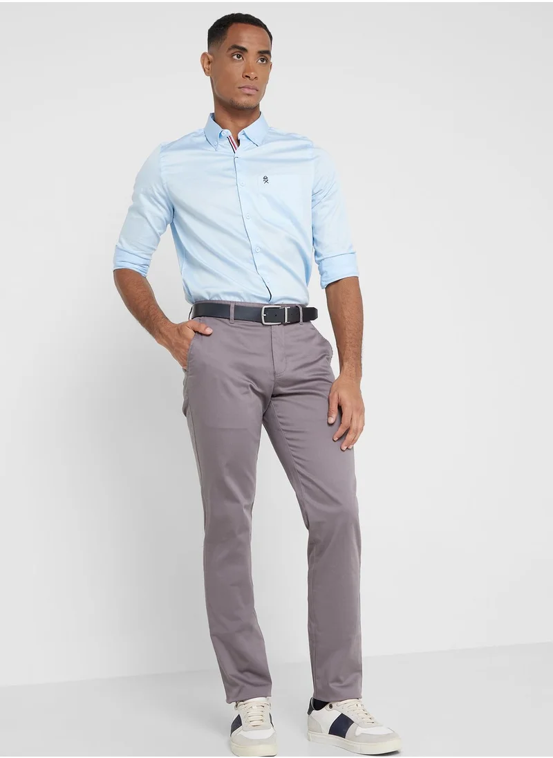 توماس سكوت Thomas Scott Men Grey Slim Fit Easy Wash Sustainable Chinos Trousers