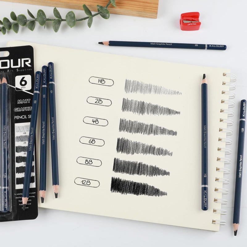 KALOUR PDAS Professional Drawing Pencils for Sketching - 6 pcs Matte Graphite Art Pencil Set (HB to 12B) for Shading, Beginners & Pro Artists - Image 4