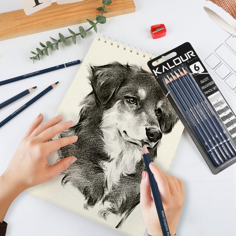 KALOUR PDAS Professional Drawing Pencils for Sketching - 6 pcs Matte Graphite Art Pencil Set (HB to 12B) for Shading, Beginners & Pro Artists - Image 5