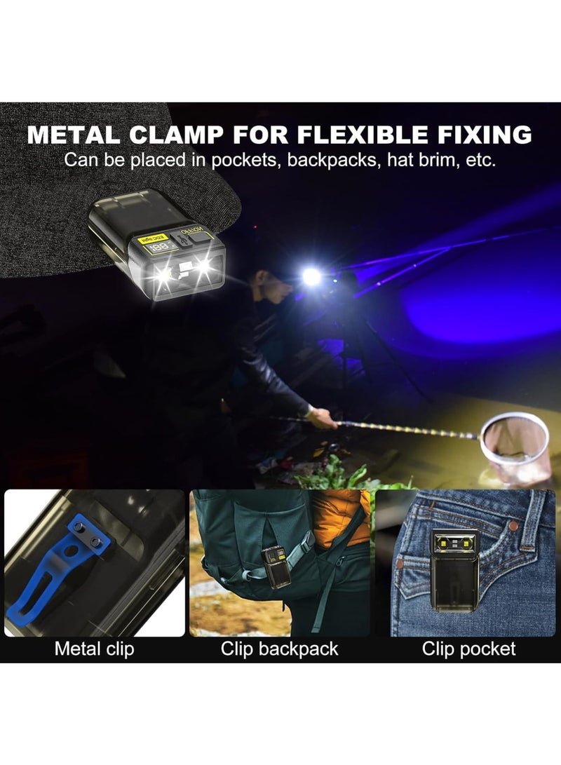 Zikra Pocket Flashlight with Clip, Digital Power Display Rechargeable Cap Lights Clip On Hat, 180 Degree Twist Small Flash Light, LED Magnetic Flat EDC Pocket Light for Running, Camping, Cycling, Black - Image 2