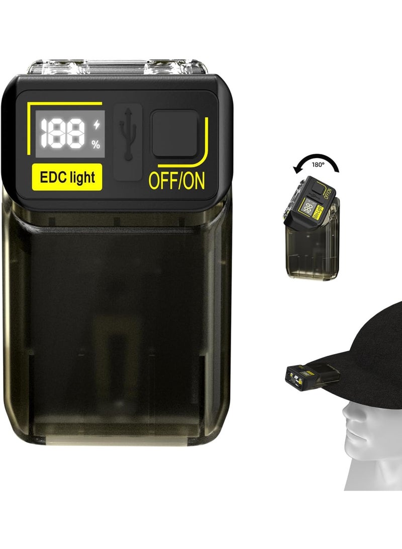 Zikra Pocket Flashlight with Clip, Digital Power Display Rechargeable Cap Lights Clip On Hat, 180 Degree Twist Small Flash Light, LED Magnetic Flat EDC Pocket Light for Running, Camping, Cycling, Black - Image 1