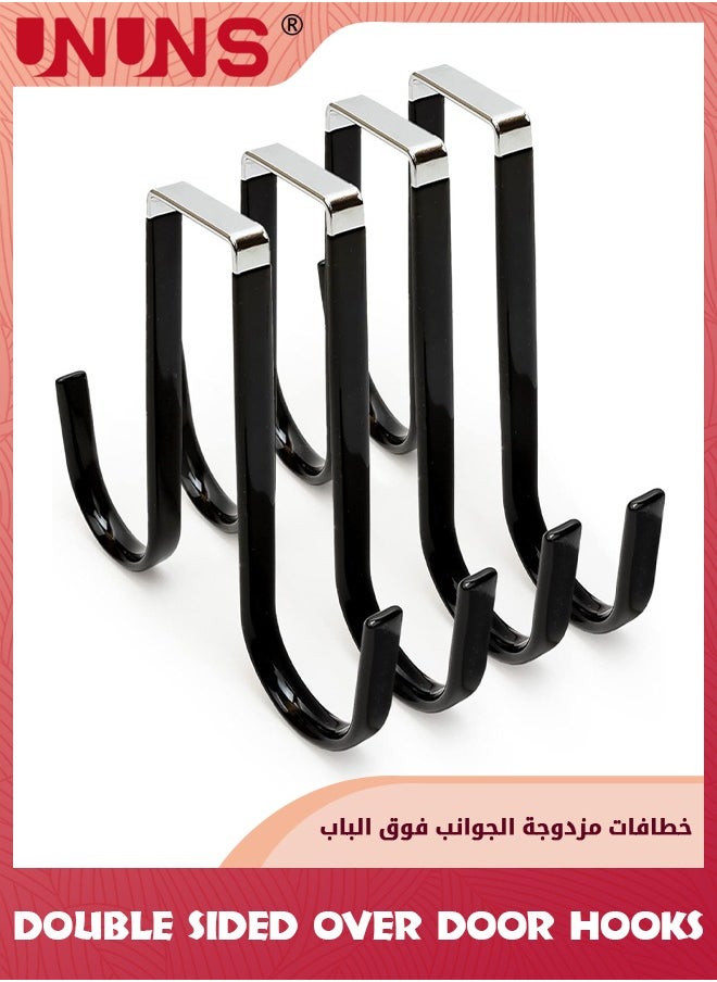 UNUNS Double Sided Over The Door Hooks,4 Pcs Space Saving Hooks,Black Metal Sturdy Door Hanger Hook For Hanging Clothes,Heavy Duty Door Hanger For Bathroom/Kitchen/Hanging Towels Bags Hats Coats Keys  - Image 1