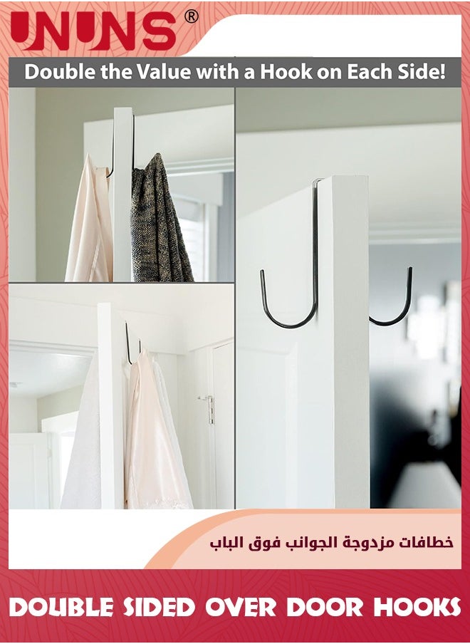UNUNS Double Sided Over The Door Hooks,4 Pcs Space Saving Hooks,Black Metal Sturdy Door Hanger Hook For Hanging Clothes,Heavy Duty Door Hanger For Bathroom/Kitchen/Hanging Towels Bags Hats Coats Keys  - Image 5