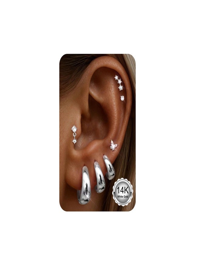 ADRAMATA Hypoallergenic Gold Earrings Stack for Women - 7Pairs Surgical Steel Small Chunky Huggie Hoops & Flat Back Stud Earrings Set Silver Cartilage Jewelry Trendy Christmas Stocking Stuffer Gifts - Image 1