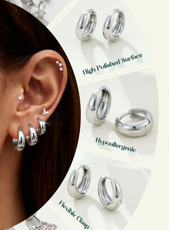 ADRAMATA Hypoallergenic Gold Earrings Stack for Women - 7Pairs Surgical Steel Small Chunky Huggie Hoops & Flat Back Stud Earrings Set Silver Cartilage Jewelry Trendy Christmas Stocking Stuffer Gifts - Image 5