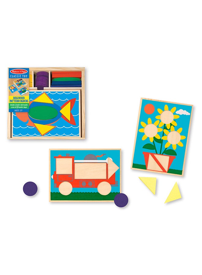 Melissa & Doug Pattern Blocks and Boards - Classic Toy With 120 Solid Wood Shapes and 5 Double-Sided Panels, Multi-Colored Animals Puzzle Tangram Puzzle Sorting Activity for Kids  - Image 2
