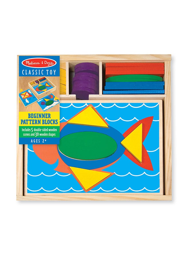 Melissa & Doug Pattern Blocks and Boards - Classic Toy With 120 Solid Wood Shapes and 5 Double-Sided Panels, Multi-Colored Animals Puzzle Tangram Puzzle Sorting Activity for Kids  - Image 1