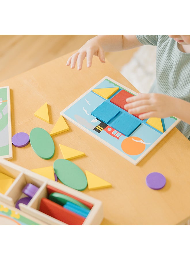 Melissa & Doug Pattern Blocks and Boards - Classic Toy With 120 Solid Wood Shapes and 5 Double-Sided Panels, Multi-Colored Animals Puzzle Tangram Puzzle Sorting Activity for Kids  - Image 4