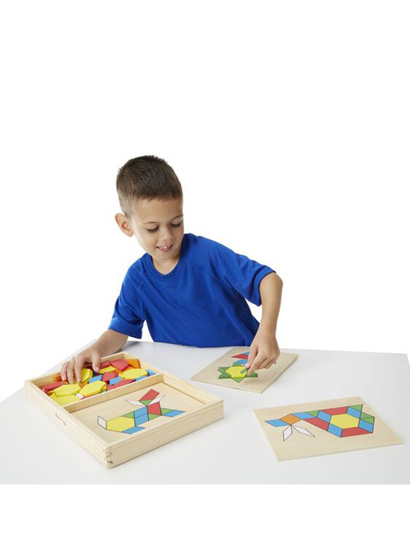Melissa & Doug Pattern Blocks and Boards - Classic Toy With 120 Solid Wood Shapes and 5 Double-Sided Panels, Multi-Colored Animals Puzzle Tangram Puzzle Sorting Activity for Kids - Image 2