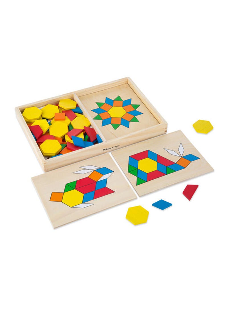 Melissa & Doug Pattern Blocks and Boards - Classic Toy With 120 Solid Wood Shapes and 5 Double-Sided Panels, Multi-Colored Animals Puzzle Tangram Puzzle Sorting Activity for Kids - Image 3