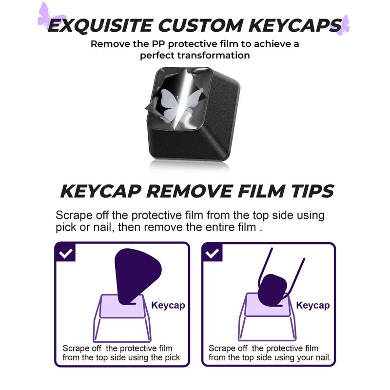 HITIME XVX Black Butterfly Shine Through Keycaps, Love Theme Cute Custom Keycaps, Blank OEM Profile IMD Translucent Keycap, Anime Style, for MX Switches Mechanical Keyboard, Silverï¼ˆOnly 21 Keys - Image 5