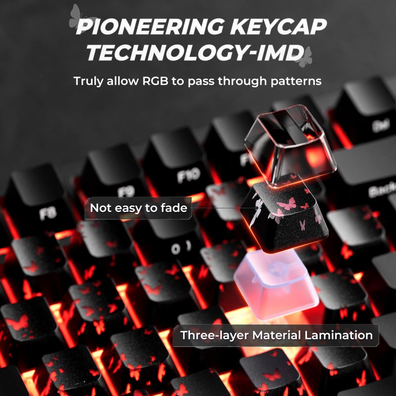 HITIME XVX Black Butterfly Shine Through Keycaps, Love Theme Cute Custom Keycaps, Blank OEM Profile IMD Translucent Keycap, Anime Style, for MX Switches Mechanical Keyboard, Silverï¼ˆOnly 21 Keys - Image 4