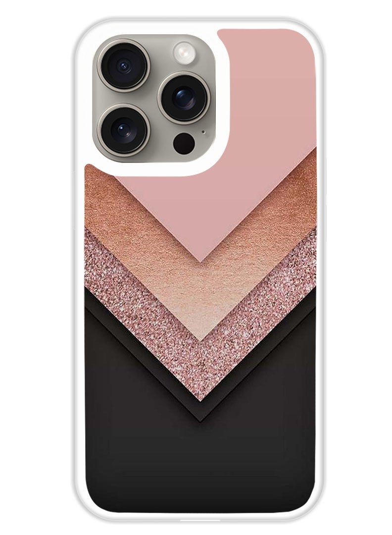 Theodor Protective Case Cover For APPLE IPHONE 15 Pro Black Golden & Pink (White Bumper) - Image 1