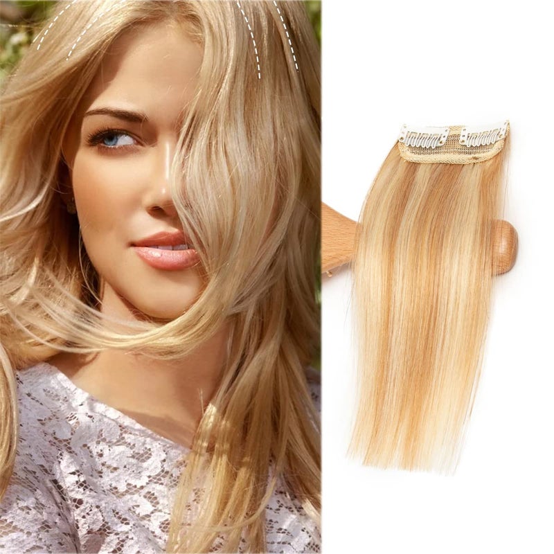 FEIPRO Clip in Hair Extensions Silky Straight Real Remy Human Hair for Women with Thinning Hair Short Hair add Volume Natural Invisible Hairpin Frontal Bangs Toppers 6 P27613 Dark BlondeBleach