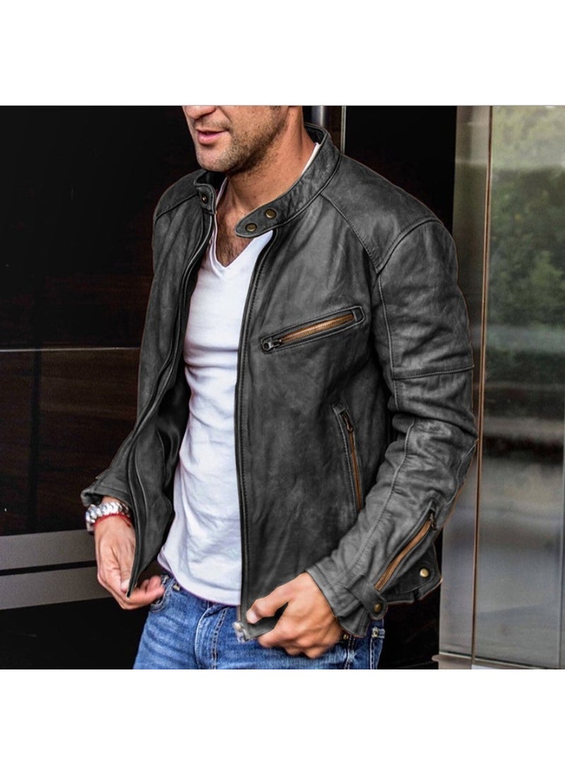 Generic - Mens PU Leather Biker Jacket Punk Collar Coat Dark brown - Image 1
