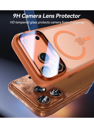 iPhone 17 Pro Max Case Magsafe Strong Magnet [Upgraded Full Camera Protection] with Camera Cover Stand Shockproof Phone Bumper Cover, Wear-resistant iPhone 17 Pro Max Cover Compatible with Magsafe Accessory Anti-Scratch Translucent Magnetic (Orange) - view 2