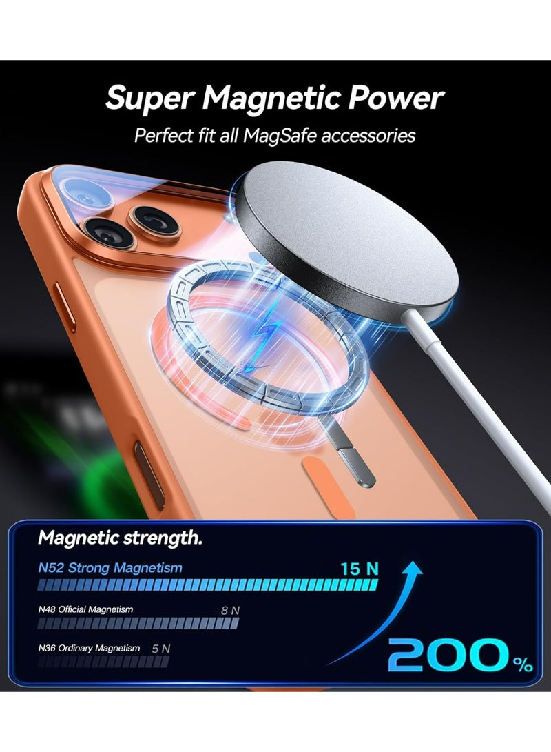 X-level iPhone 17 Pro Max Case Magsafe Strong Magnet [Upgraded Full Camera Protection] with Camera Cover Stand Shockproof Phone Bumper Cover, Wear-resistant iPhone 17 Pro Max Cover Compatible with Magsafe Accessory Anti-Scratch Translucent Magnetic (Orange) - Image 4