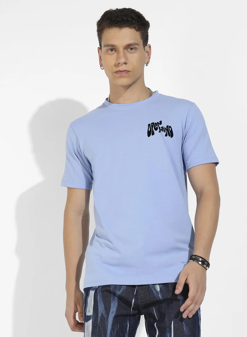 Campus Sutra Men's Icy Blue Basic Regular Fit T-Shirt