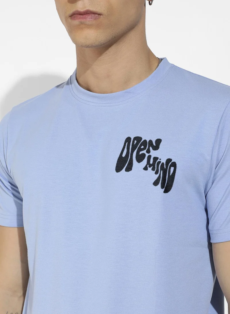Campus Sutra Men's Icy Blue Basic Regular Fit T-Shirt