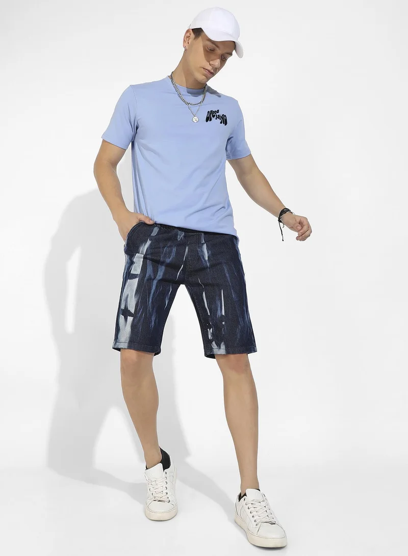 Campus Sutra Men's Icy Blue Basic Regular Fit T-Shirt