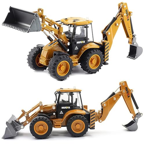 Gemini&Genius Backhoe Loader Toy for Kids- Loader with Changeable Front Loader and Backhoe Loader Construction Vehicle Toy 1/50 Scale 2 in 1 Digger and Loder Alloy Model Toys Vehicle Gifts for Kids - Image 2