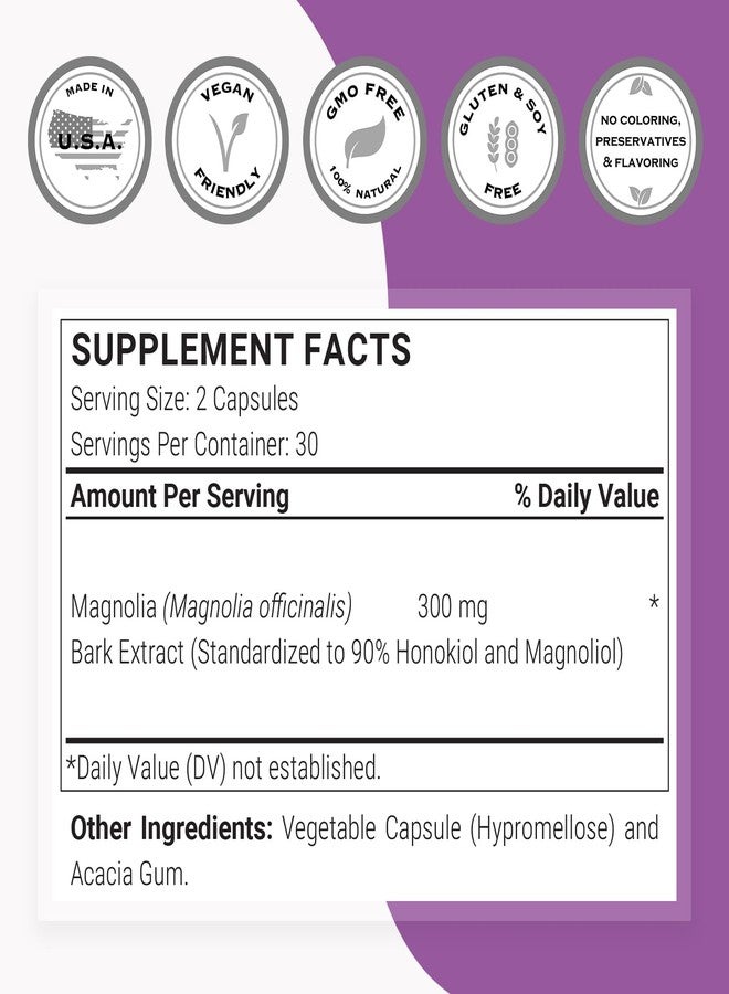 Supersmart - Magnolia Bark Extract (Max Strength) 300mg per Day - 90% Honokiol & Magnolol - Magnolia Bark Supplement | Non-GMO & Gluten Free - 60 Vegetarian Capsules - Image 2