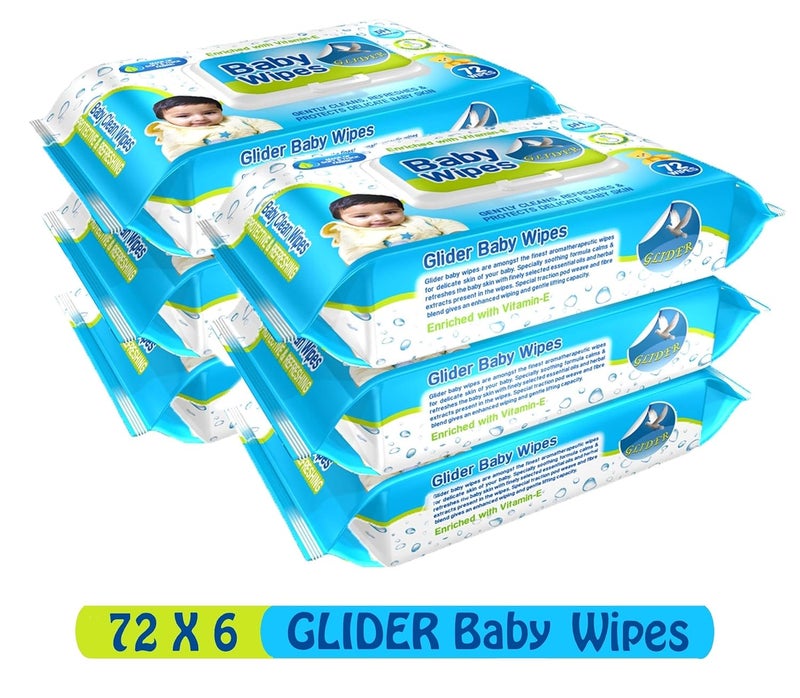 Glider Baby Wipes | Moisture Lock Flip-Top | Enriched with Aloe Vera & Vitamin E | pH Balanced, Paraben & Chlorine Free | (Pack of 6 – 432 Wipes) - Image 2