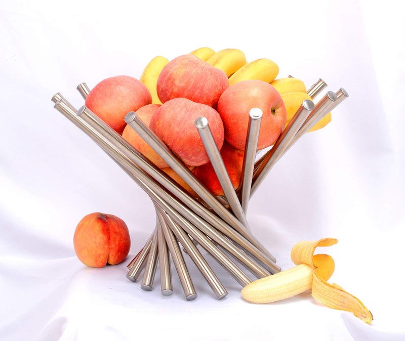 LANDTOMÂ® Creative Stainless Steel Rotation Fruit Bowl/Fruit Basket/Fruit Stand/Fruit Holder with Free Orange Peeler, Silver - Image 1