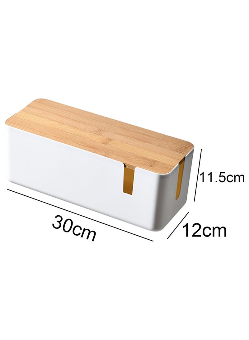 Small Cable Management Box with Bamboo Lid for Extension Cord Power Stripe Surge Protector Wire Concealer Organizer Cover Hider (White) - Image 2