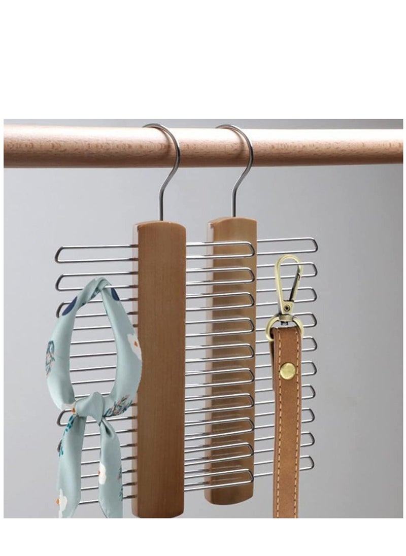 KASTWAVE 2 Piece Wooden Tie Hanger, Swivel Tie Racks, Tie Belt Rack, with 20 Metal Partitions and 360 Degree Rotating Clothes Hook, for Hanging Belts, Tie, Scarves, Neckties and More  - Image 5