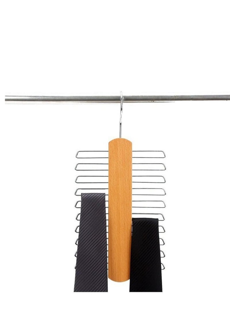 KASTWAVE 2 Piece Wooden Tie Hanger, Swivel Tie Racks, Tie Belt Rack, with 20 Metal Partitions and 360 Degree Rotating Clothes Hook, for Hanging Belts, Tie, Scarves, Neckties and More  - Image 4