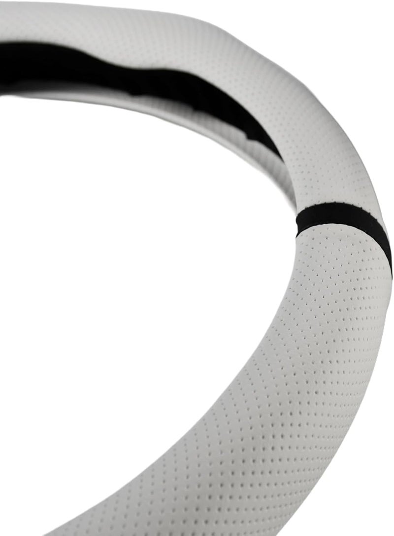 PartsTo Quick Install Sporty White Perforated Nappa Leather Steering Wheel Cover with Black Top Stripe for Tesla Model Y White Trim - Image 2