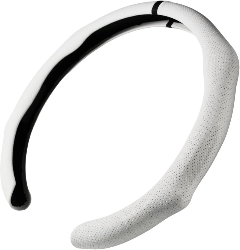 PartsTo Quick Install Sporty White Perforated Nappa Leather Steering Wheel Cover with Black Top Stripe for Tesla Model Y White Trim - Image 1