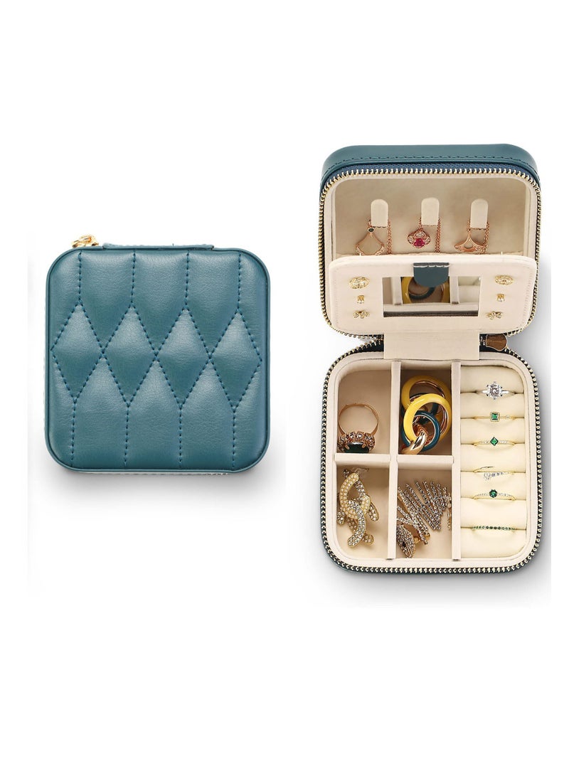 KASTWAVE Small Travel Jewelry Box Organizer, Travel Jewelry Case with Mirror, for Rings, Earrings, Pendants, Watches, Necklaces, Lipsticks Organizer Storage Holder Case (Deep Green) - Image 1
