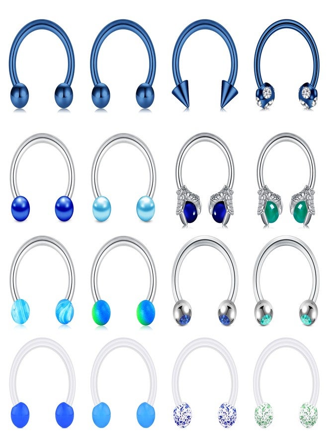 FECTAS 16pcs Septum Rings 16G Septum Jewelry Surgical Steel Horseshoe Hoop Helix Daith Tragus Lip Nose Piercing Retainer for Women Men Blue Green - Image 1