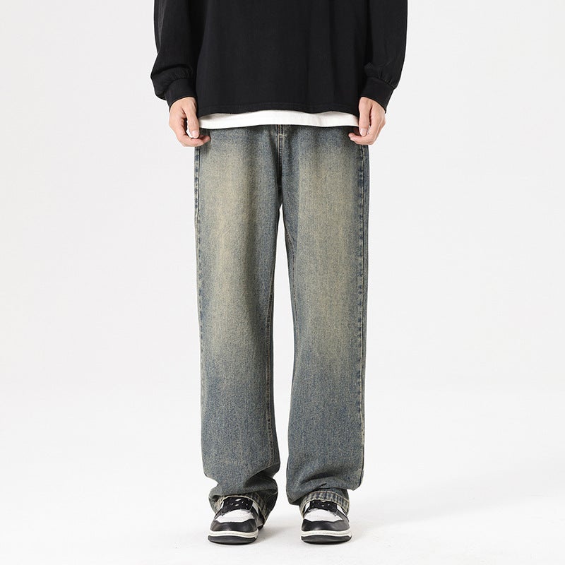 2024 Popular American Straight Draping Jeans New Denim Trousers Casual Fashion Loose Men And Women Same Style - Image 1