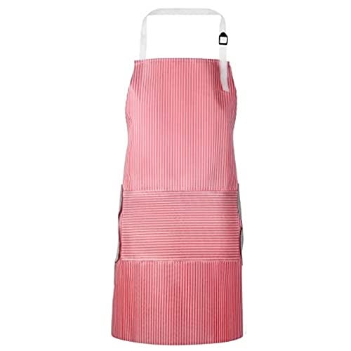 Mockery Waterproof Oil-Proof Bib Kitchen Apron with Pocket, Velvet Towels and Long Ties Adjustable Neck Strap Cooking Chef Women Men Aprons for Home Kitchen, Restaurant, Coffee house (Red) - Image 1